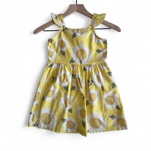 Yellow Sunflower Dress Girls 5T Summer Floral Cottagecore Picnic